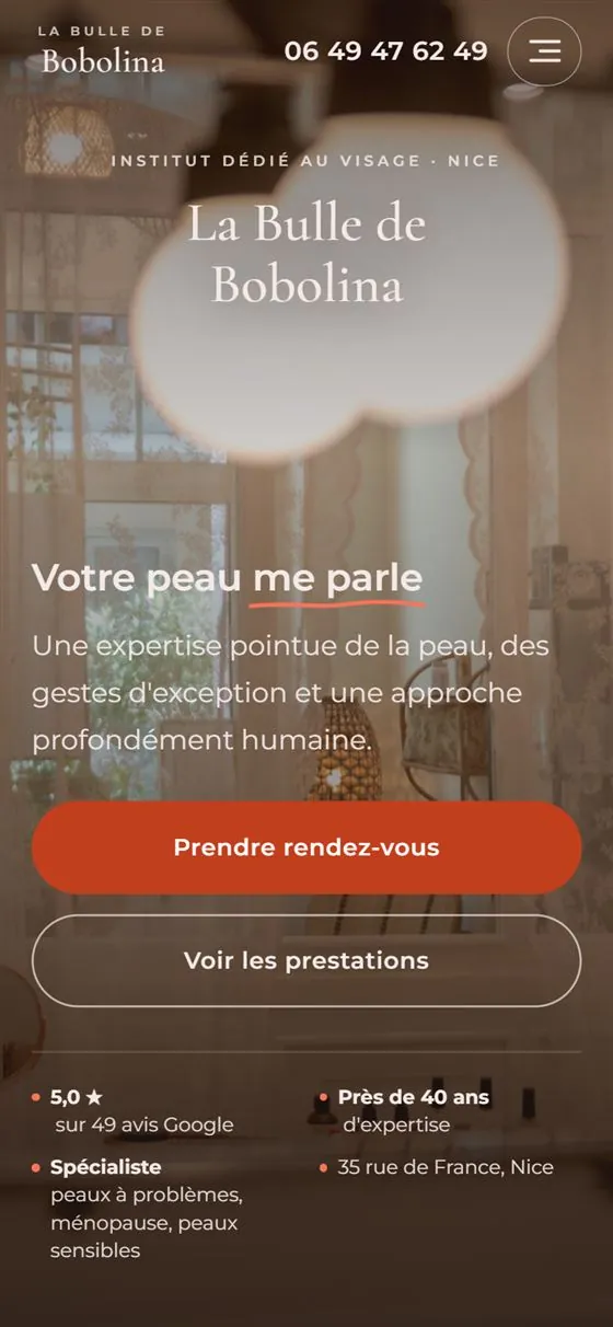 Le même site sur téléphone